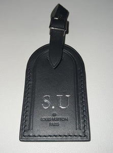 Louis Vuitton Name Tag w/ SU Initials Large Black Leather Silvertone Buckle