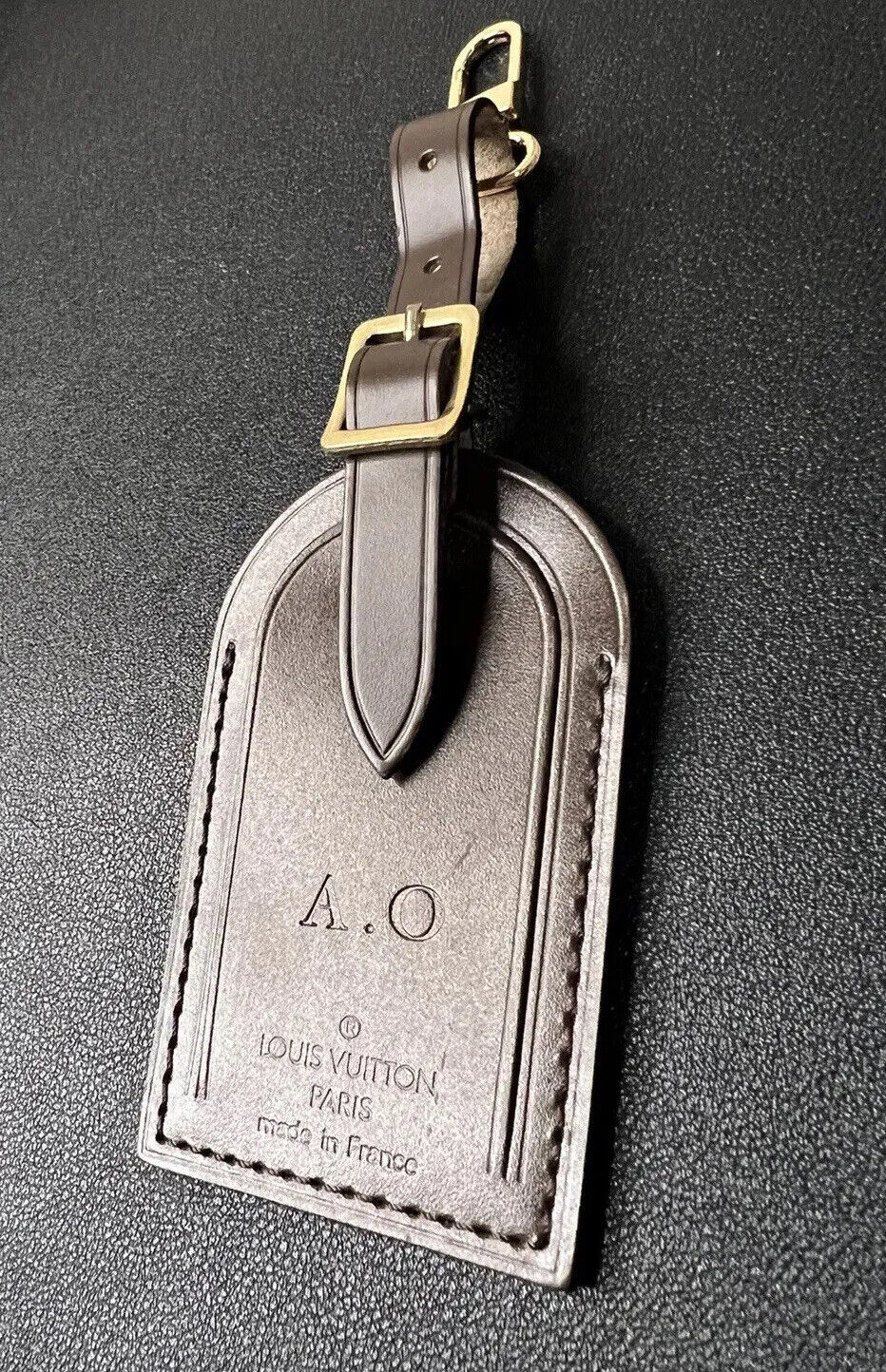 Louis Vuitton Luggage Tag w/ AO Initials Large Goldtone Damier Ebene ⭐️
