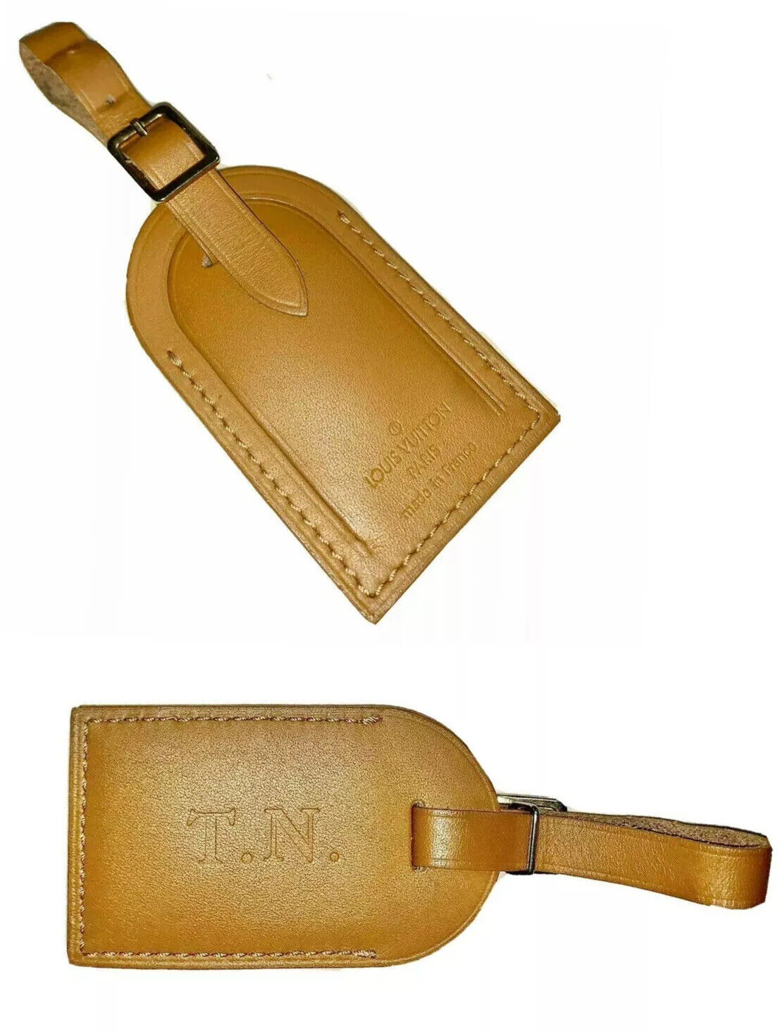 Louis Vuitton Name Tag Burnt Orange Calf Leather w/ TN Initials