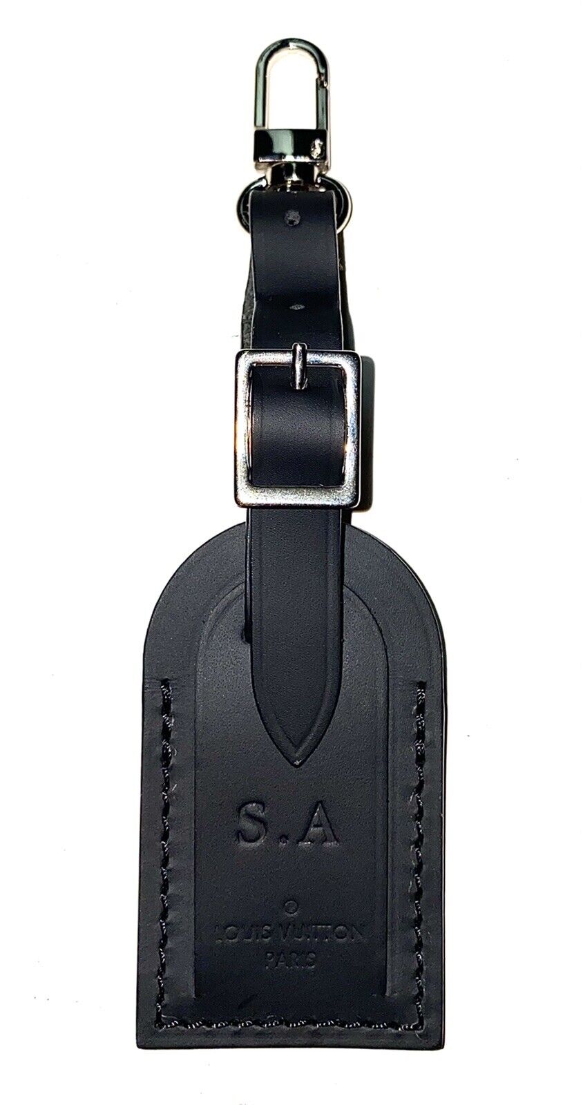 Louis Vuitton Name Tag w/ SA Initials Embossed Black Leather