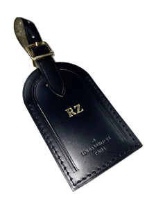 Louis Vuitton Luggage Tag Black Calfskin Leather w/ RZ Initials Goldtone -UEC