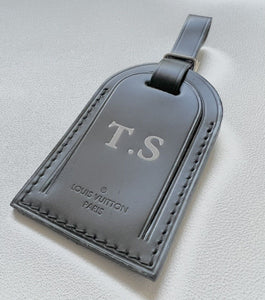 Louis Vuitton Leather Name Tag w/ TS Initials Black Silvertone Buckle Large