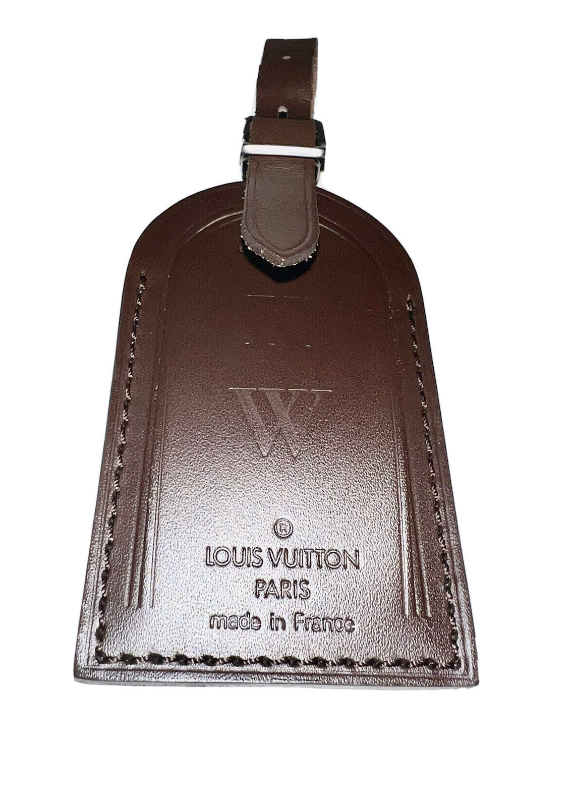 Louis Vuitton Luggage Tag w/ KW Hawaii Hibiscus Stamped Damier Ebene Silvertone