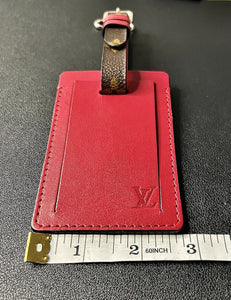 Rare Louis Vuitton Red / Burgundy Name Tag Calf Leather w/ Monogram Strap XL