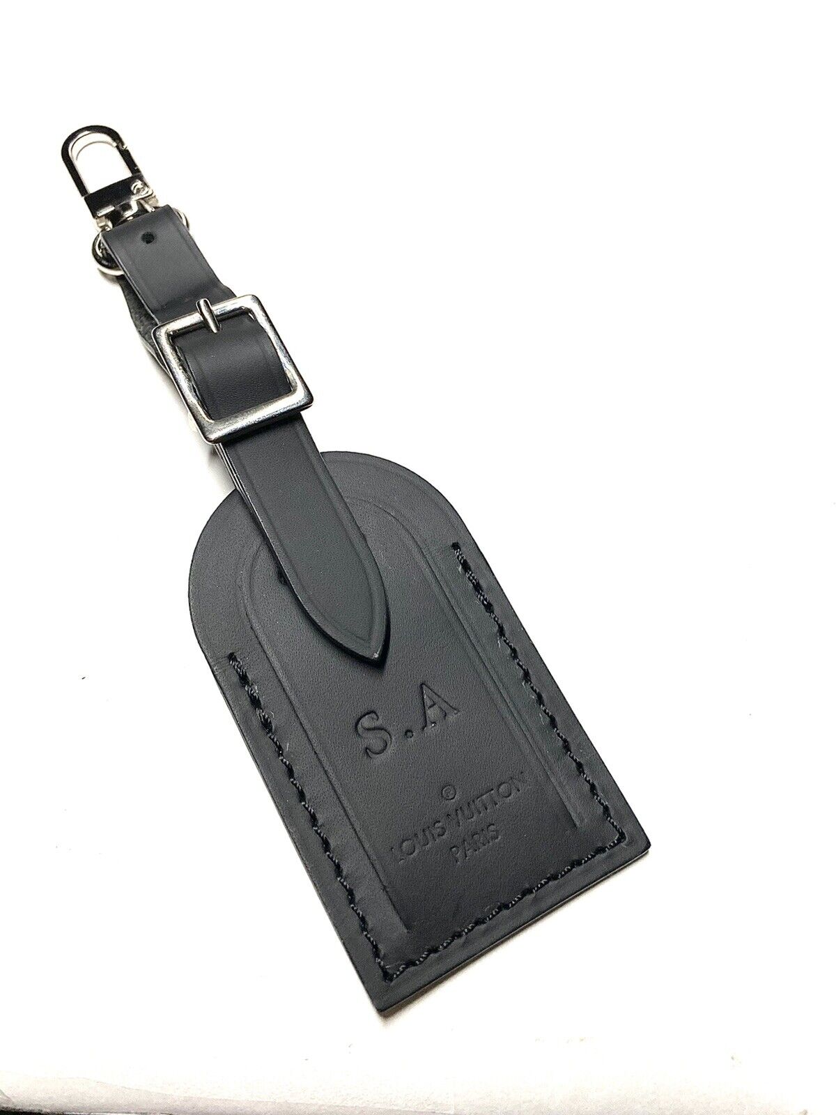 Louis Vuitton Name Tag w/ SA Initials Black Leather Authentic - SMALL 🇫🇷