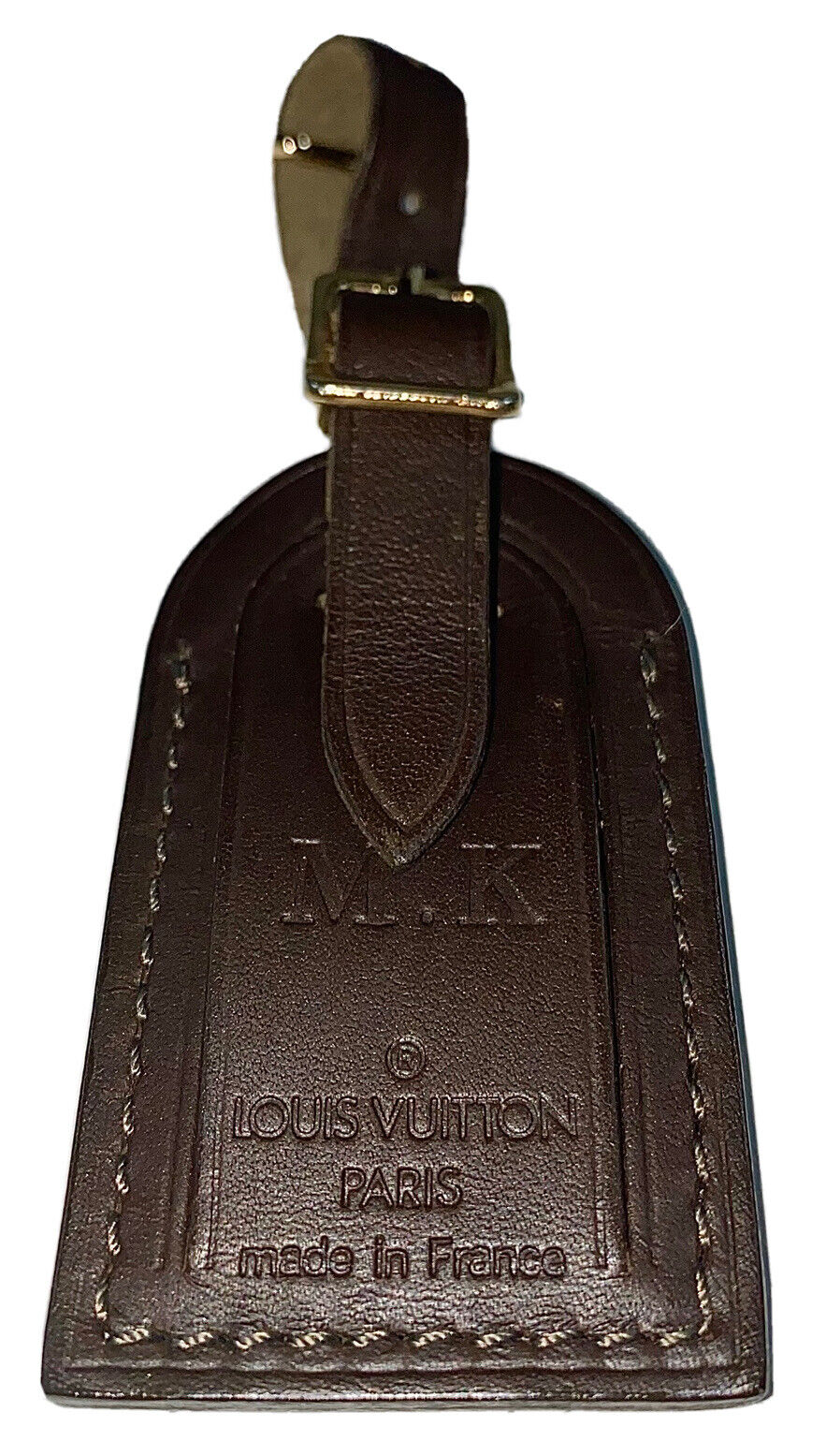 Louis Vuitton Luggage Tag Dark Brown Soft Leather Small w/ MK Initials