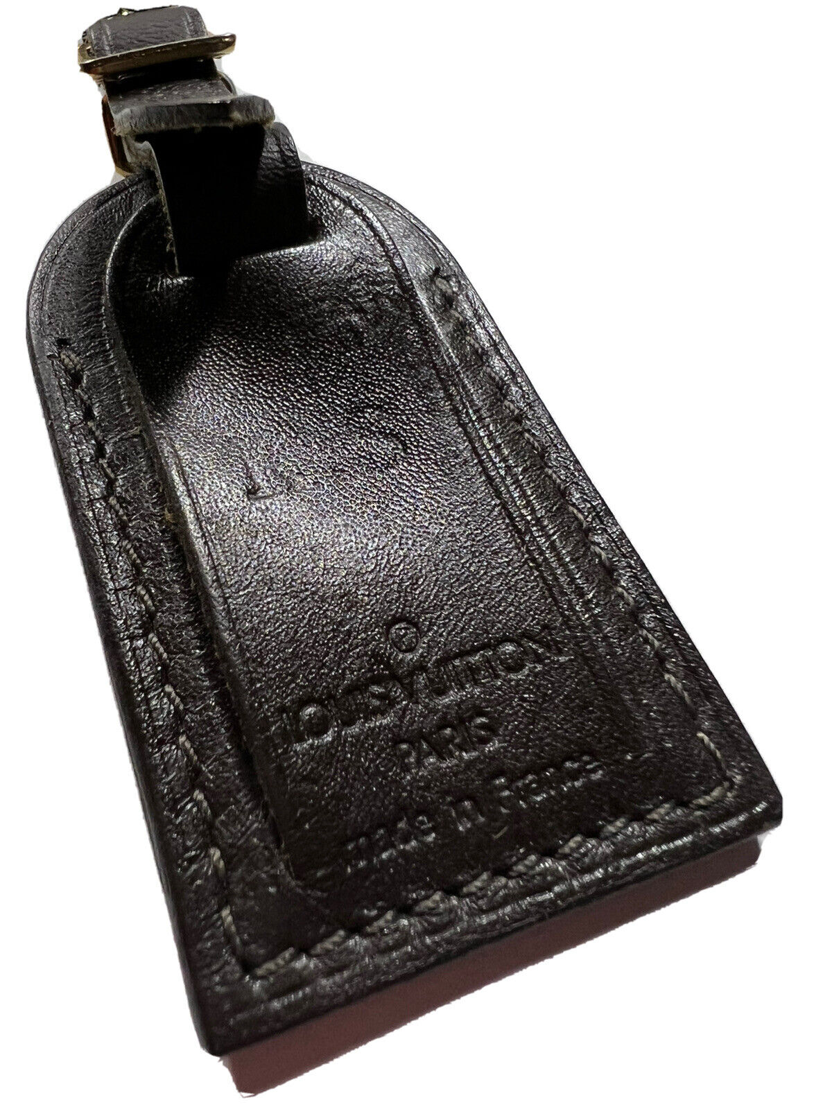 Louis Vuitton Dark Brown Name Tag w/ KS Initials Smooth Calfskin Leather -Small