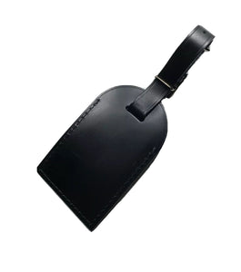Louis Vuitton Black Name Tag w/ HM Initials Large Calfskin Silvertone Buckle