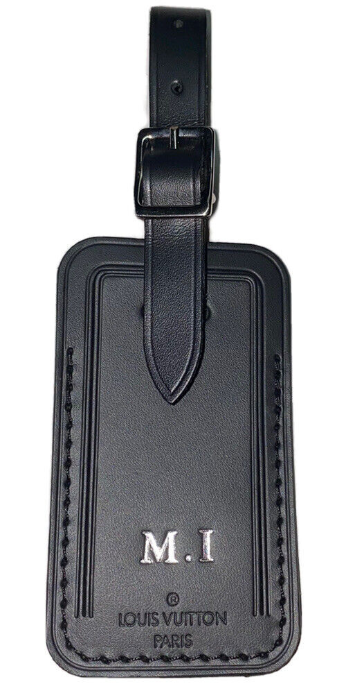 Louis Vuitton Name Tag Black Calfskin Leather w/ RZ Initials
