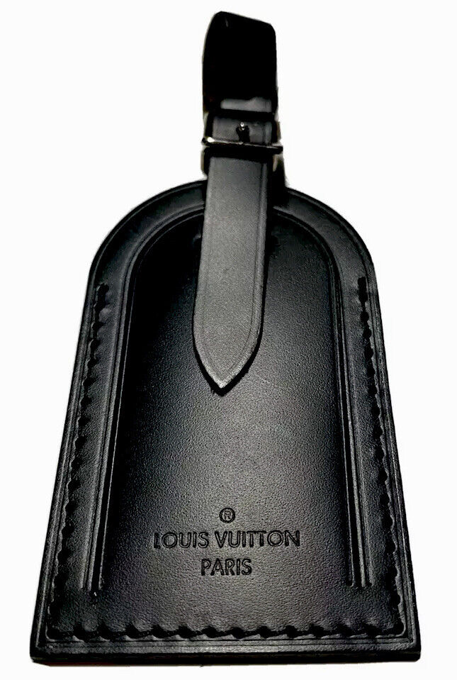Louis Vuitton Name Tag w/ KK Goldtone Initials Large Black Calfskin Paris