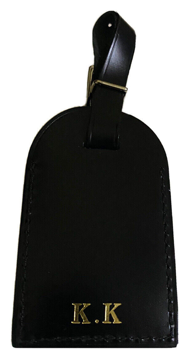 Louis Vuitton Luggage Tag w/ KK Initials  Black Calfskin Goldtone Mint