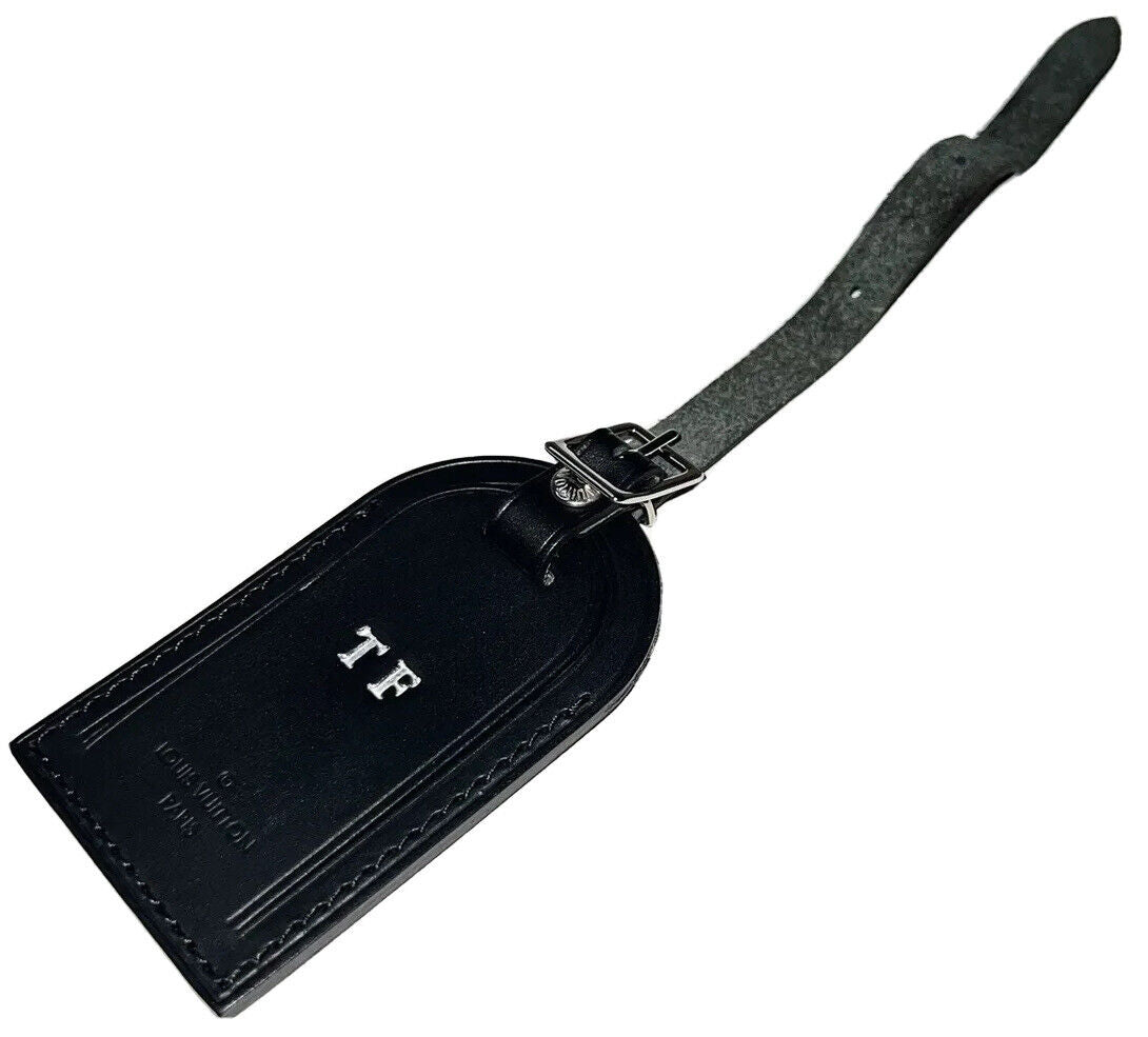 Louis Vuitton Leather Name Tag w/ TF Initials Black  Silvertone Buckle Large