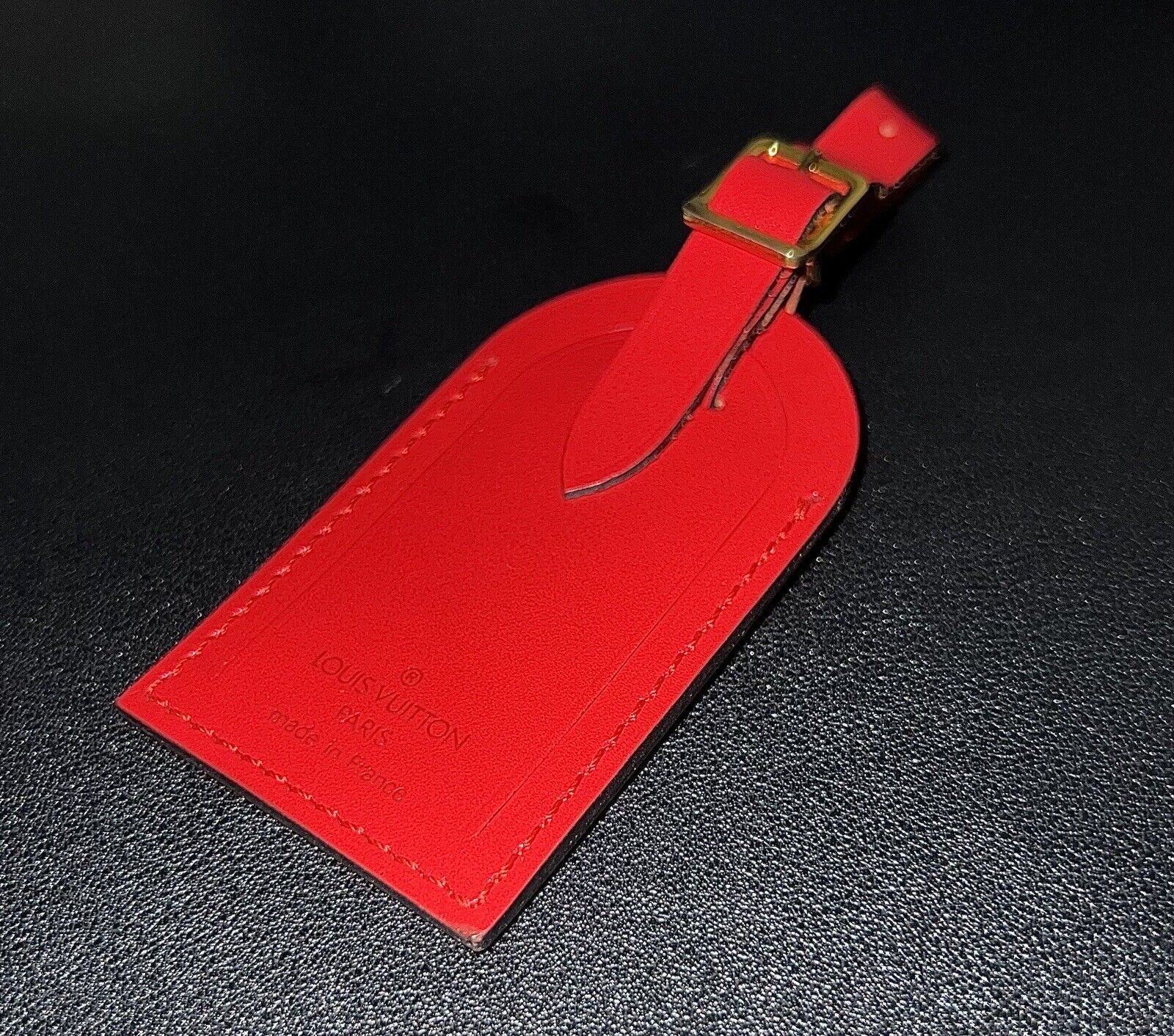 Louis Vuitton Red Name Tag Calfskin Tag Authentic Pristine- France