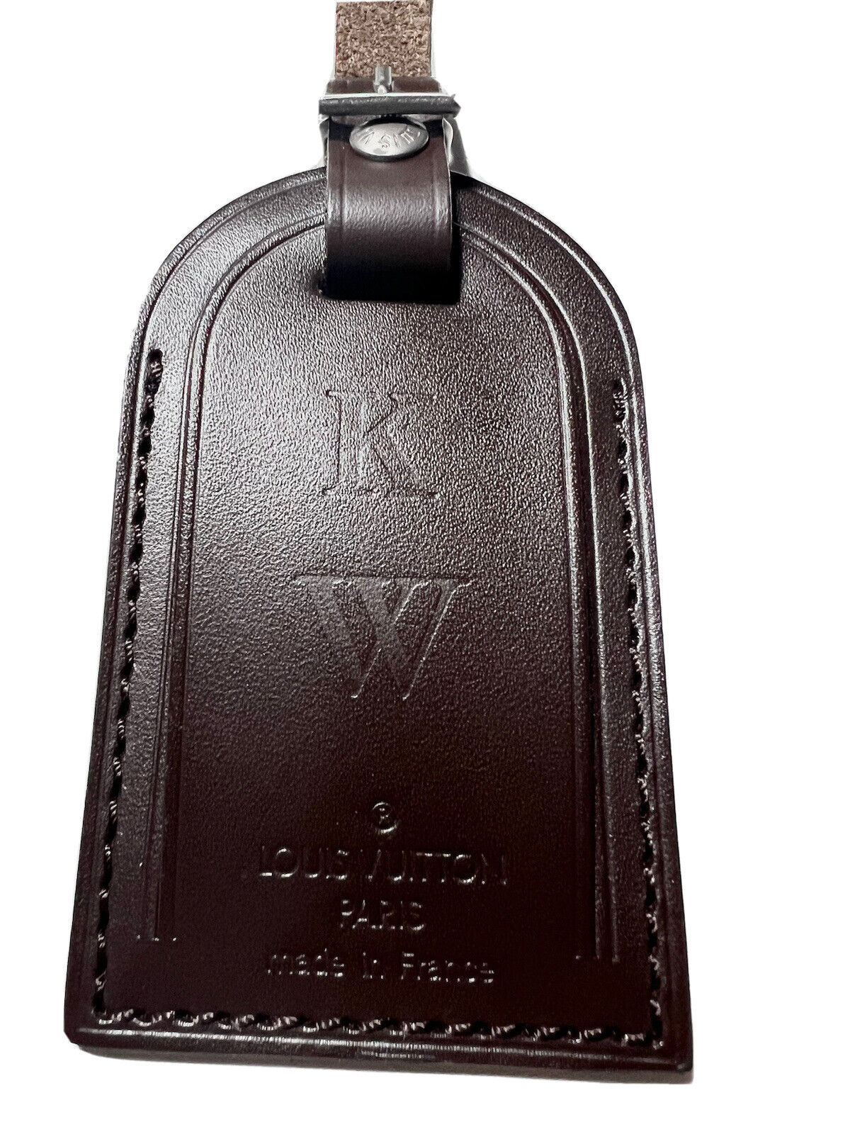 Louis Vuitton Luggage Tag w/ KW Hawaii Flower Damier Ebene Gunmetal Leather