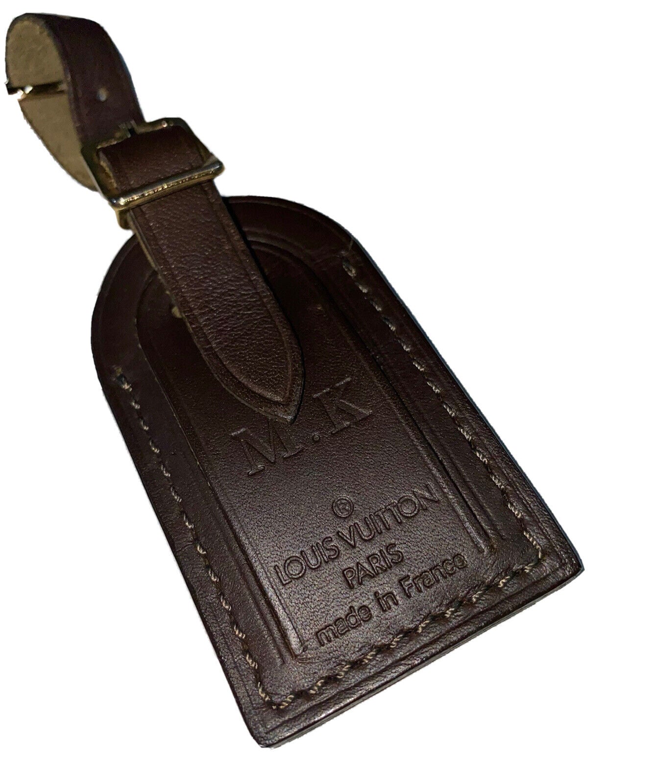 Louis Vuitton MK Initials Name Tag Brown Damier Ebene Calfskin Leather Small