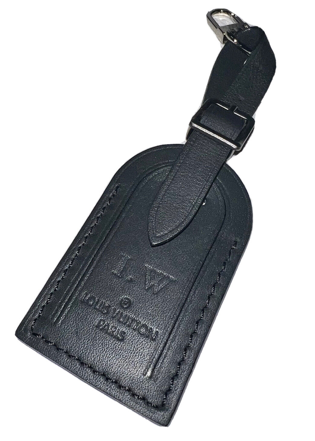 Louis Vuitton Name ID Tag w/ IW Initials - Black Calf Leather Small