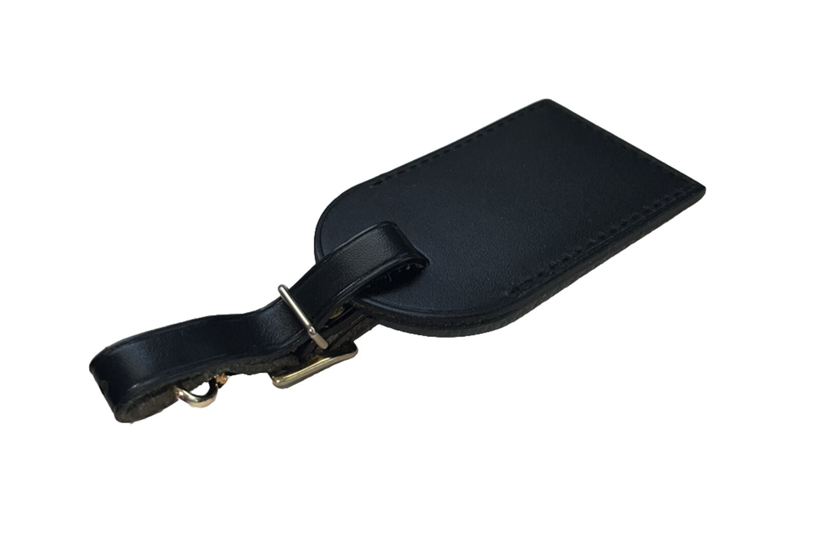 Louis Vuitton Luggage Tag w/ H & A Stamped Initials Goldtone Black Leather UEC