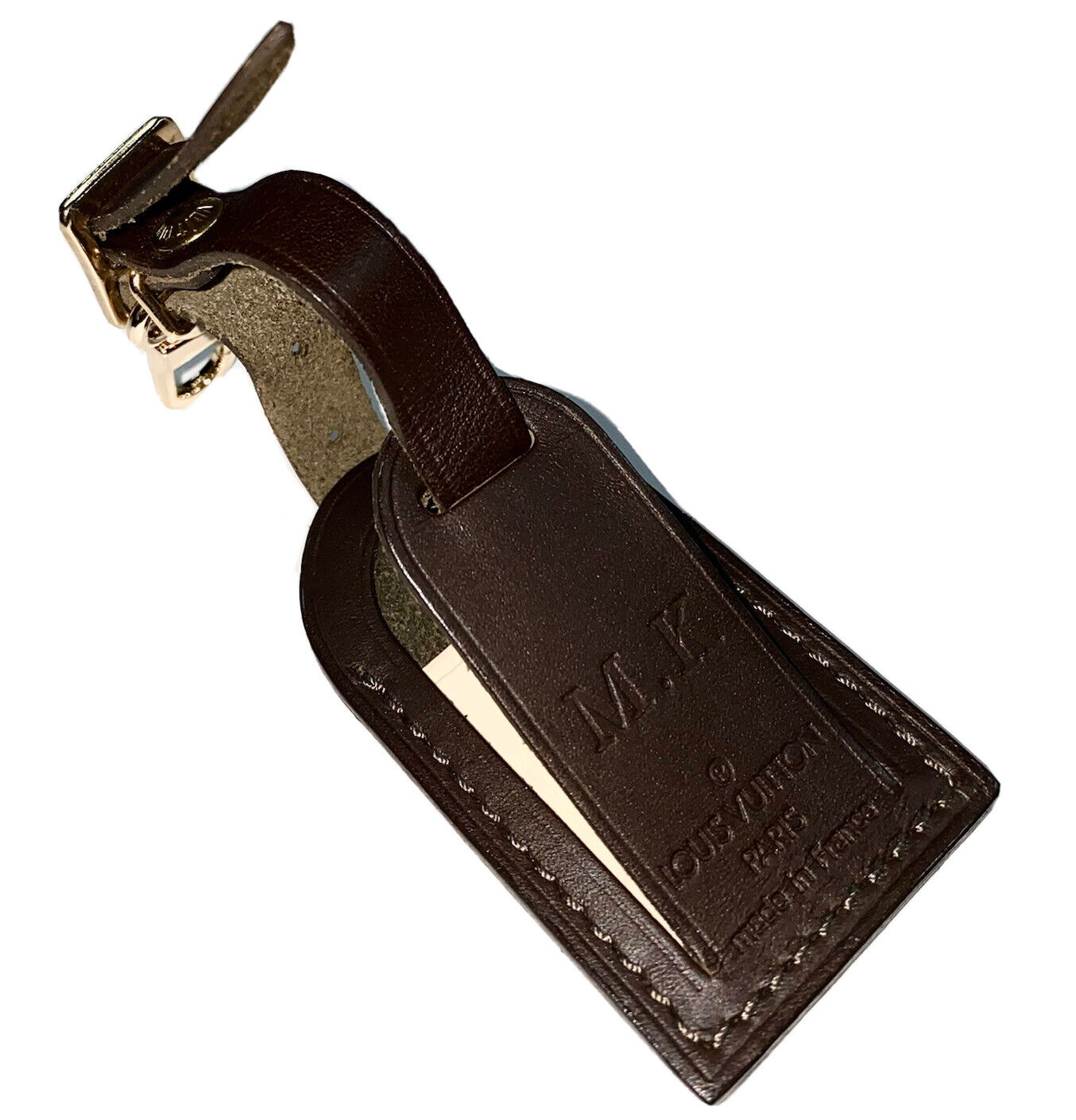 Louis Vuitton MK Initials Name Tag Brown Damier Ebene Calfskin Leather Small