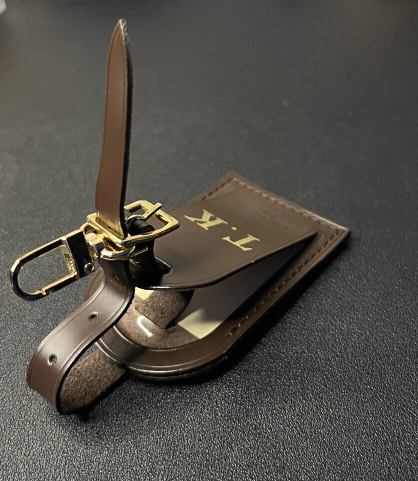 Louis Vuitton Name Tag Dark Brown Leather w/  TK Initials Large Damier Ebene