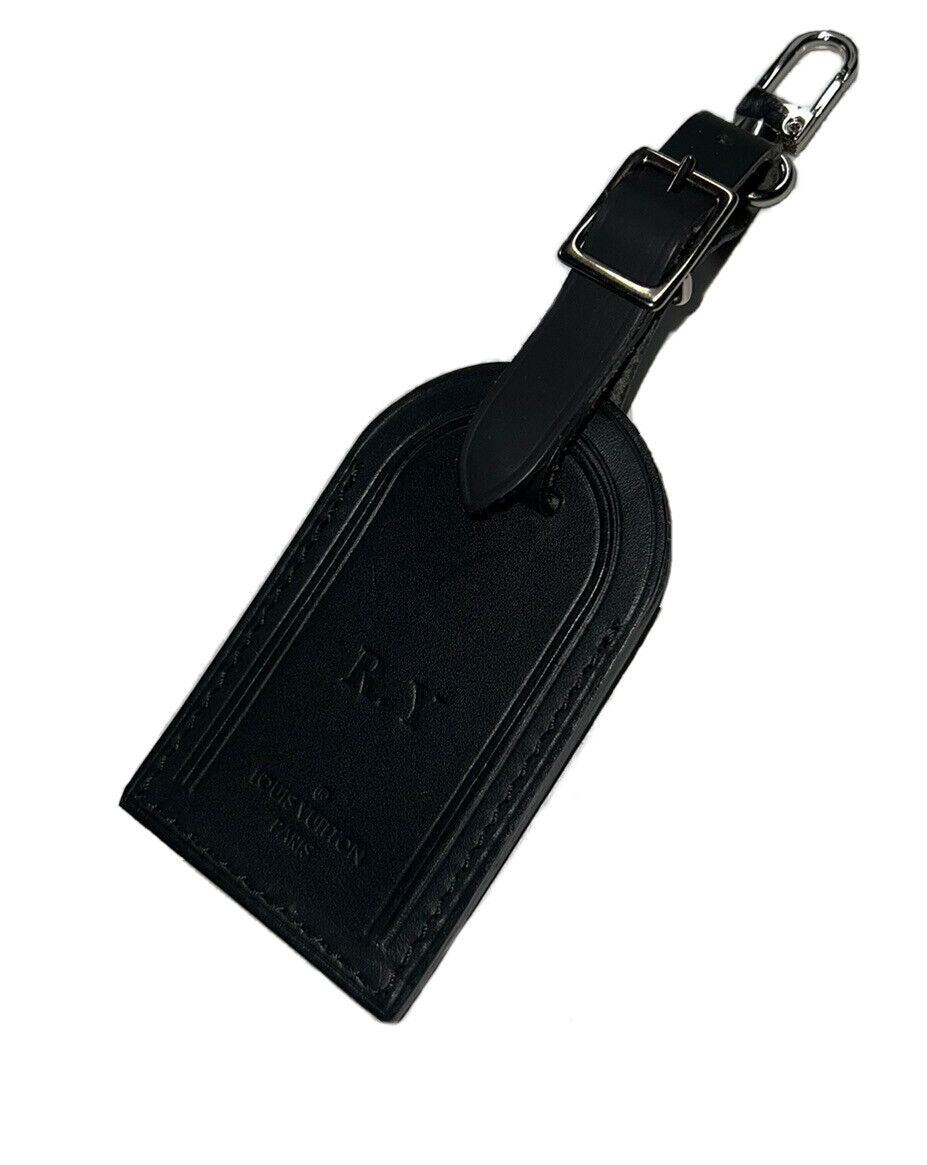 Louis Vuitton Luggage Tag w/ RY Initials Black Leather PARIS Large