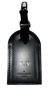 Louis Vuitton Luggage Tag w/ KY Initials Silvertone Black Calfskin Paris 🇫🇷
