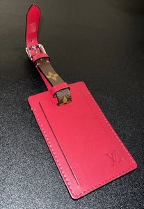 Rare Louis Vuitton Red / Burgundy Name Tag Calf Leather w/ Monogram Strap XL