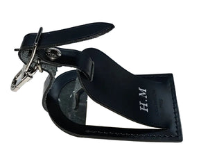 Louis Vuitton Black Leather Tag w/ HM Initials Silvertone Calfskin