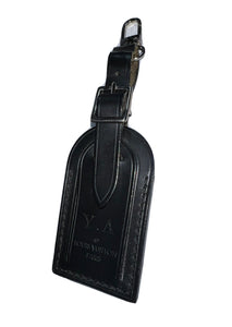 Louis Vuitton ID Name Tag w/ YA Initials Black Calfskin Silvertone Small 🇫🇷