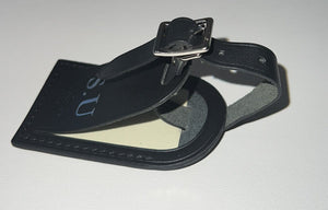Louis Vuitton Luggage Tag w/ SU Initials Large Black Leather Metal Silvertone
