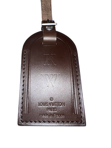 Louis Vuitton Name Tag w/ KW Hawaii Hibiscus Damier Ebene Leather Goldtone