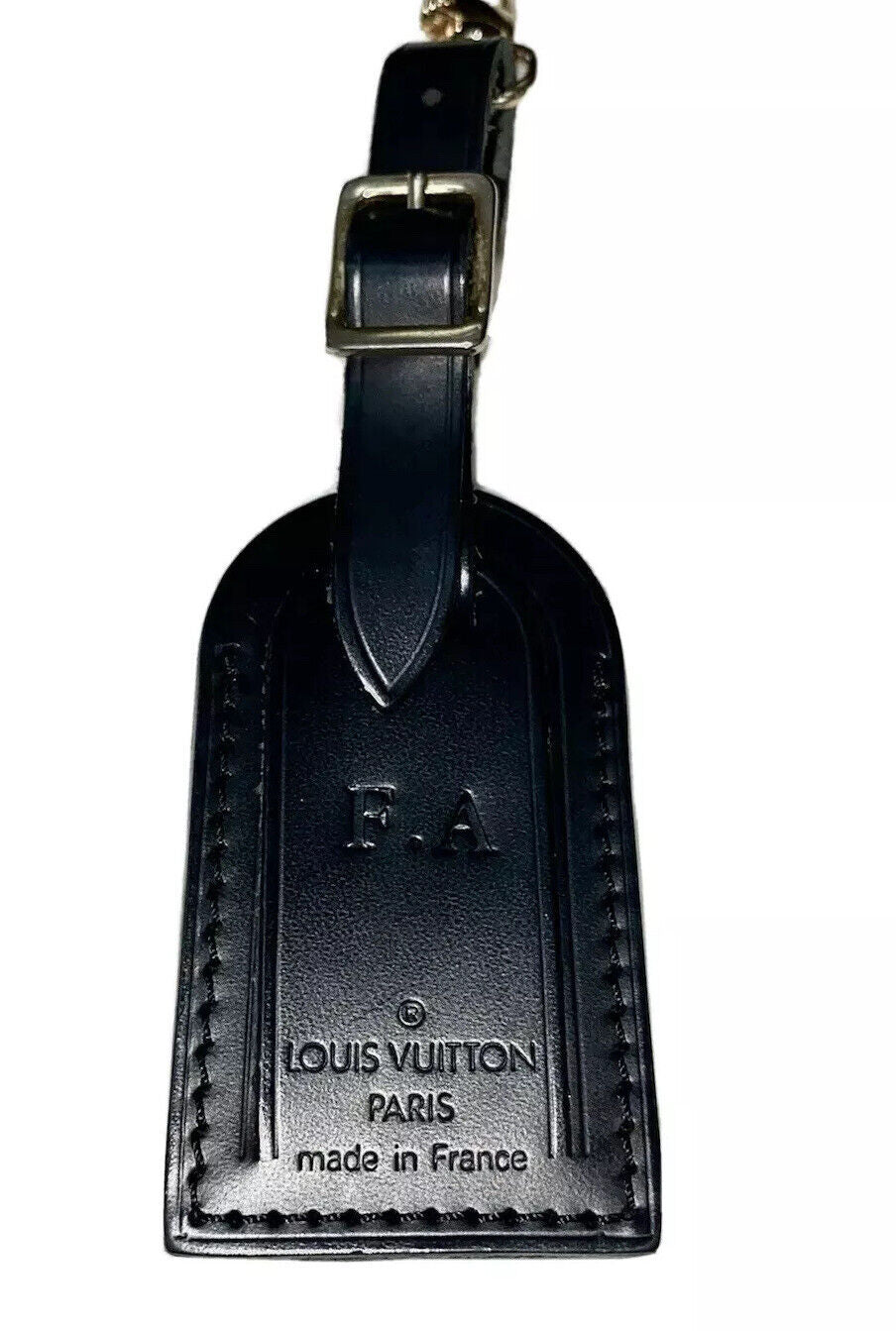 Louis Vuitton Name Tag FA - Black Leather Small Goldtone or Silvertone
