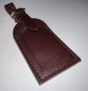 Louis Vuitton Name Tag Bordeaux Wine Calf Leather Small Gold Maroon RARE