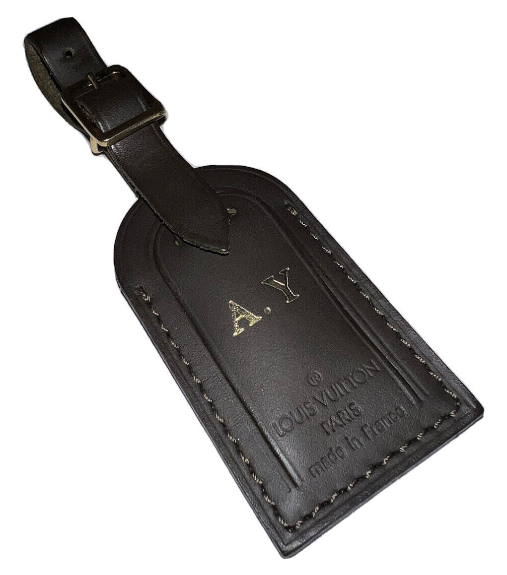 Louis Vuitton Leather Name Tag w/ AY Initials - Brown Calf Leather Goldtone