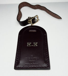 Louis Vuitton Brown Leather Name Tag w/ HH Goldtone Initials Damier Ebene
