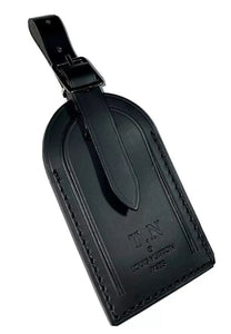 Louis Vuitton Luggage Tag w/ TN Initials Black Calfskin Leather Silvertone Large
