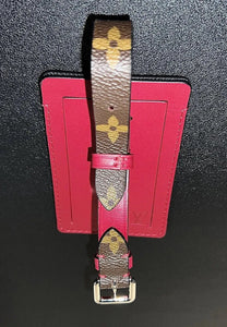 Rare Louis Vuitton Red / Burgundy Name Tag Calf Leather w/ Monogram Strap XL