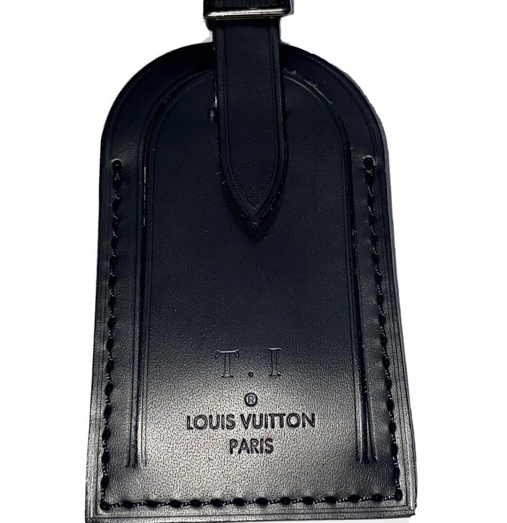 Louis Vuitton Black  Calfskin Leather Name Tag w/ TI Initials Large 🇫🇷