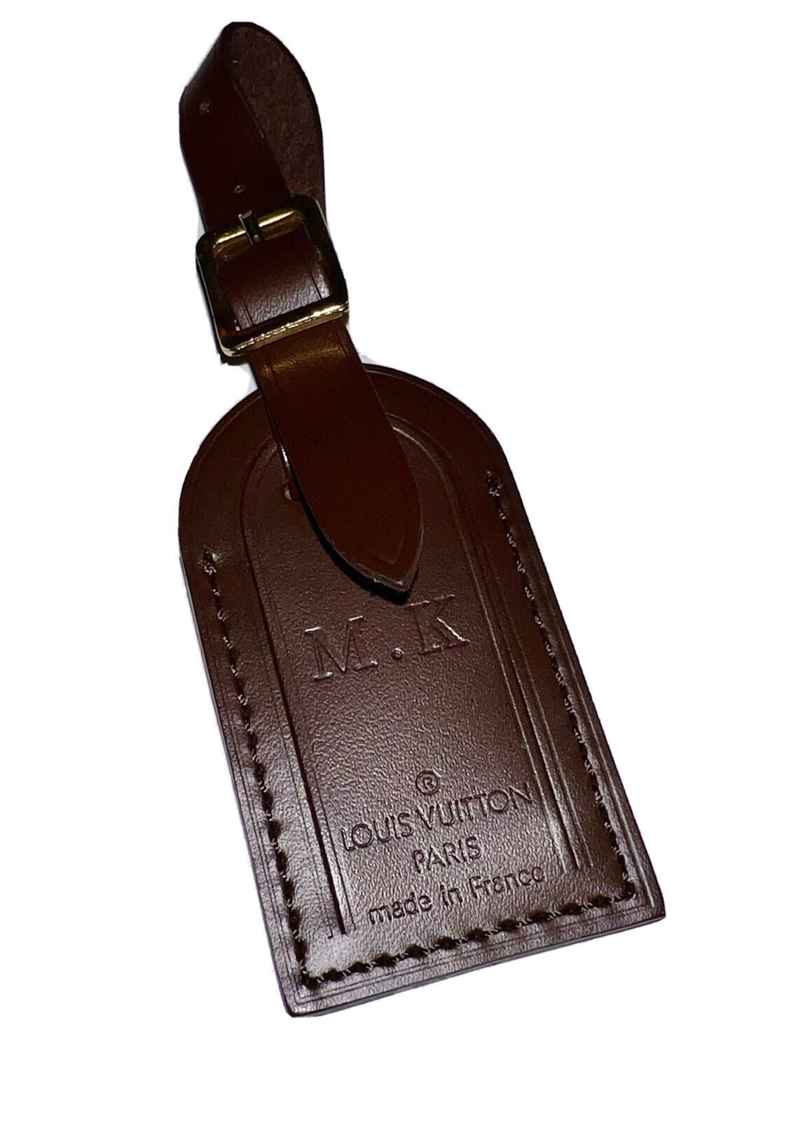Louis Vuitton Name Tag w/ MK Initials Small Damier Ebene Leather