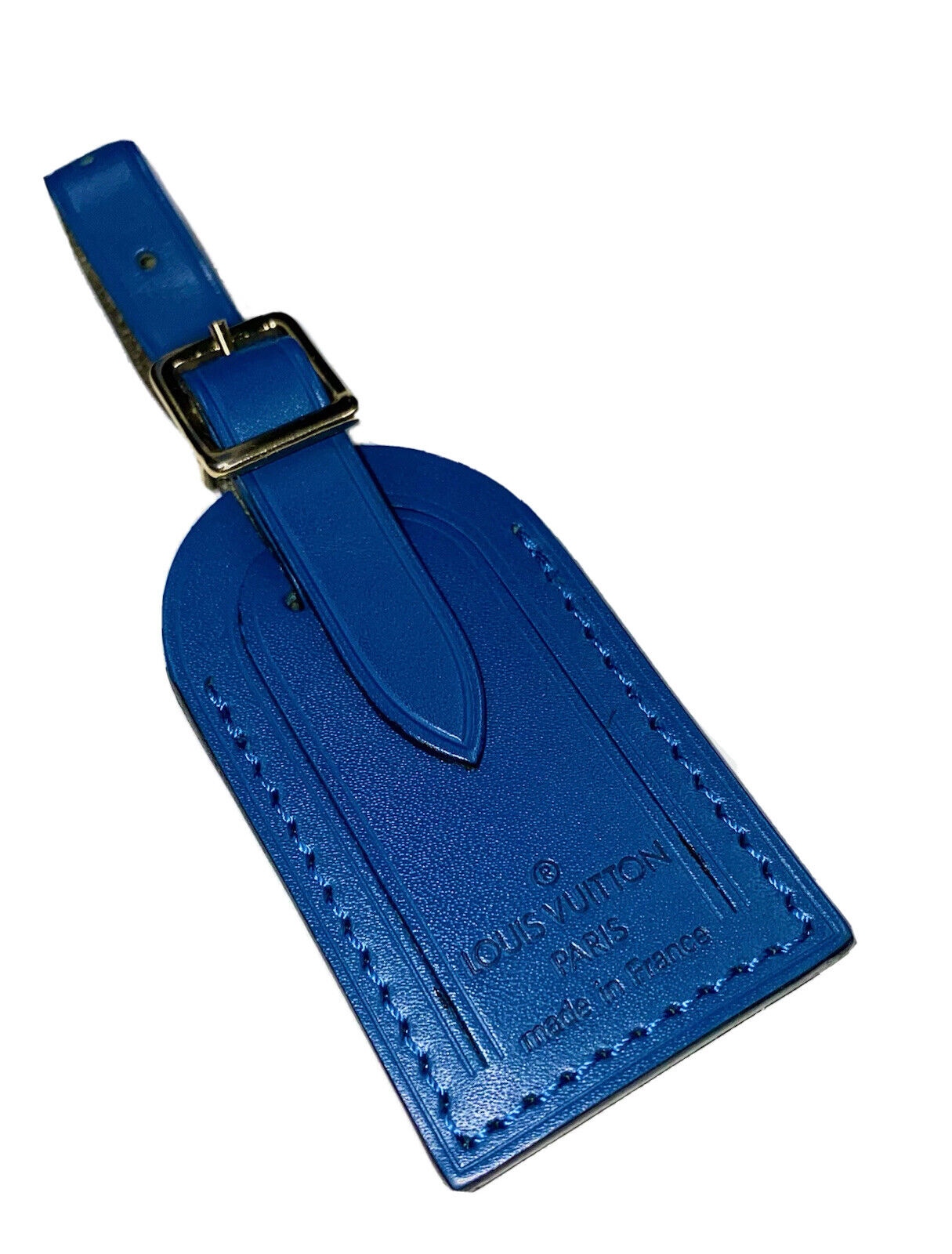 Louis Vuitton Name Tag Blue Toledo Small Goldtone Calfskin Leather - NO Initials