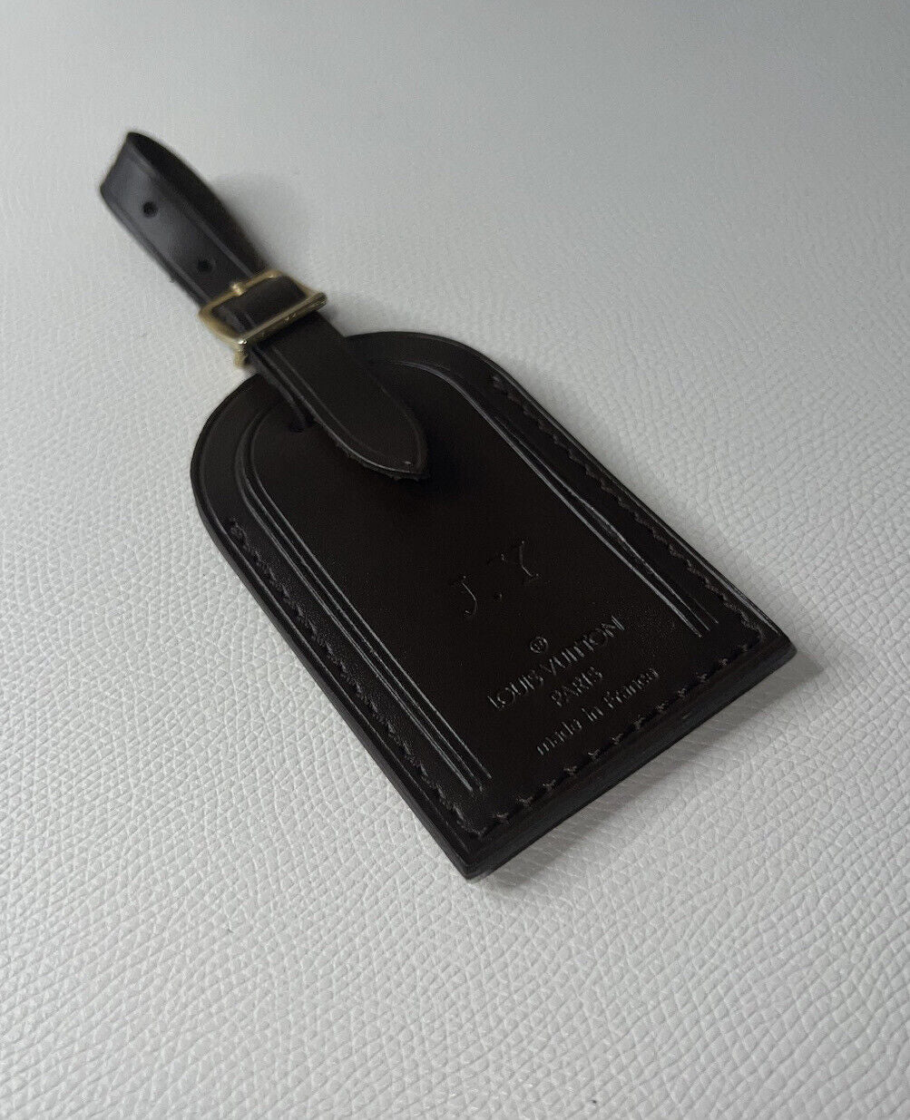 Louis Vuitton Luggage Tag w/ JY Initials Goldtone Damier Ebene -🇫🇷
