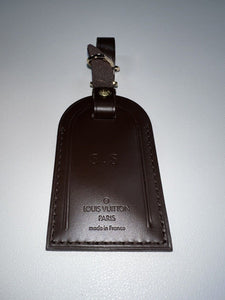 Louis Vuitton Luggage Tag w/ SS Stamped Initials Goldtone Damier Ebene