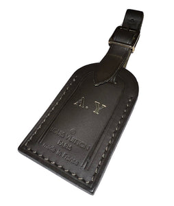 Louis Vuitton Name Tag w/ AY Initials - Brown Calf Leather Goldtone Small 🇫🇷