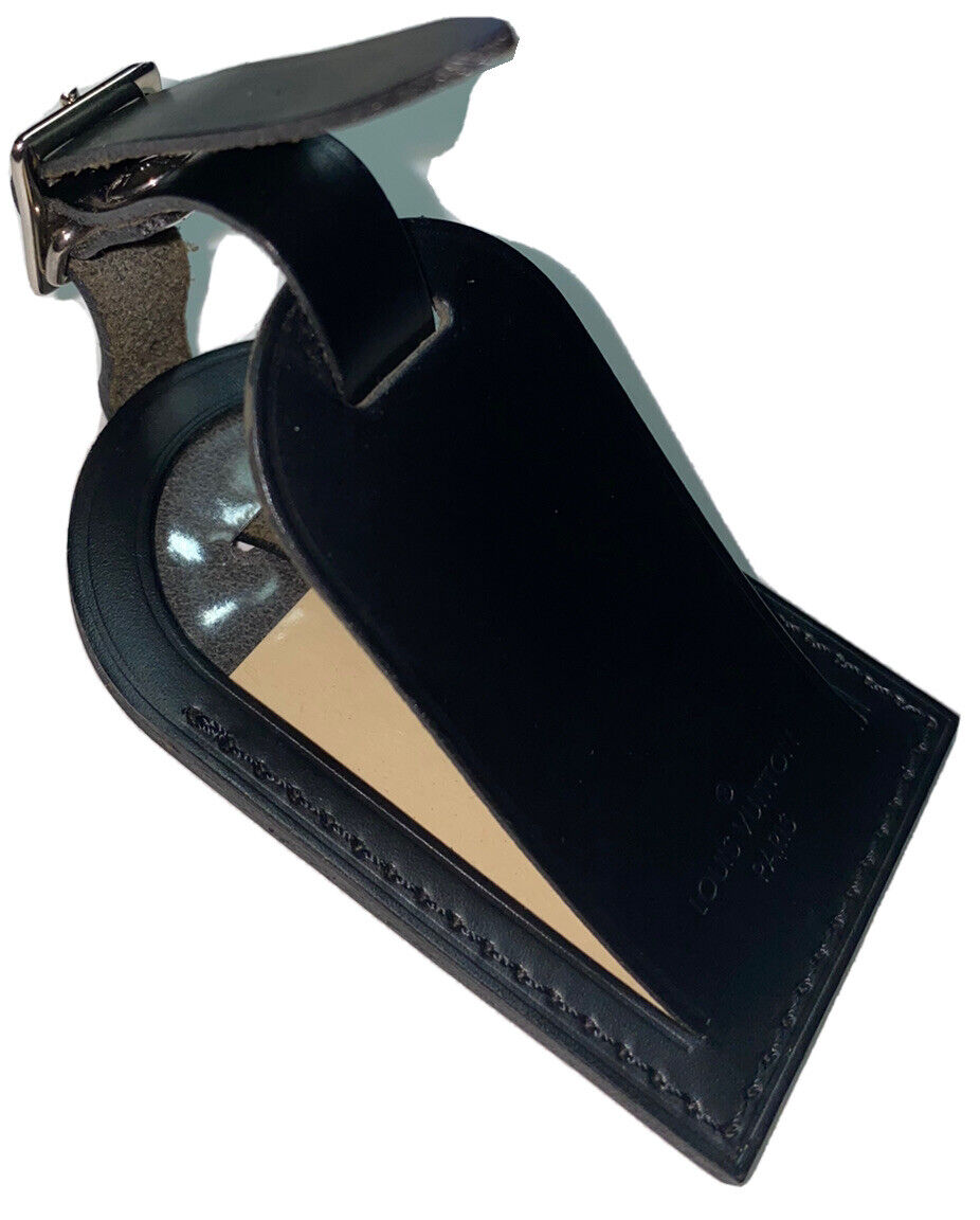 Louis Vuitton Luggage Tag w/ Strap Set Goldtone Black Calfskin