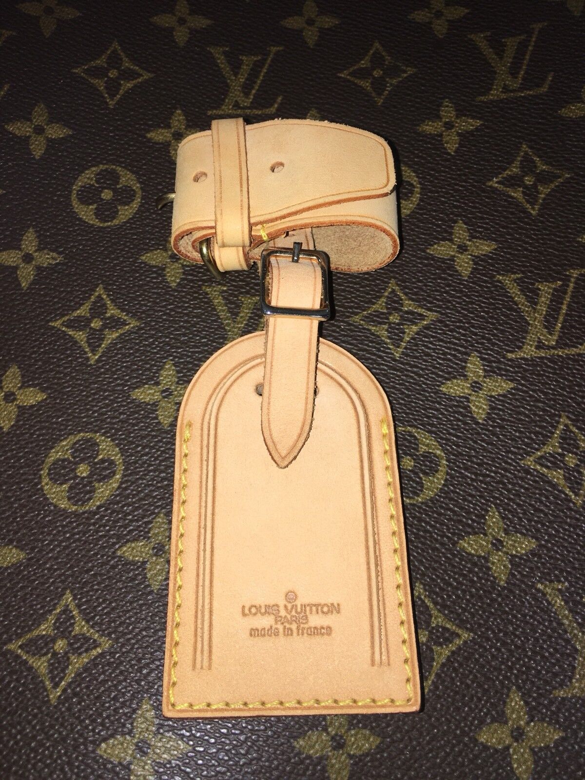 Louis Vuitton Leather Name Tag w/ Strap for Keepall Older Style 100% Authentic
