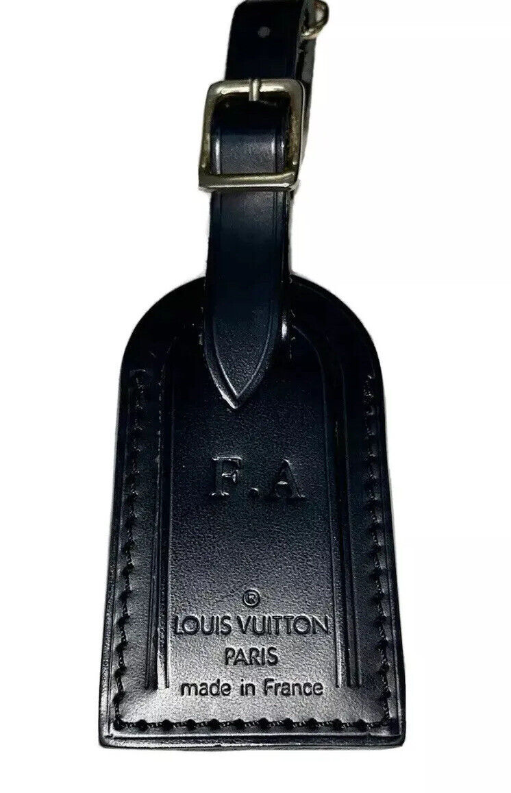 Louis Vuitton Luggage Tag w/ FA Black Leather Small Goldtone - France
