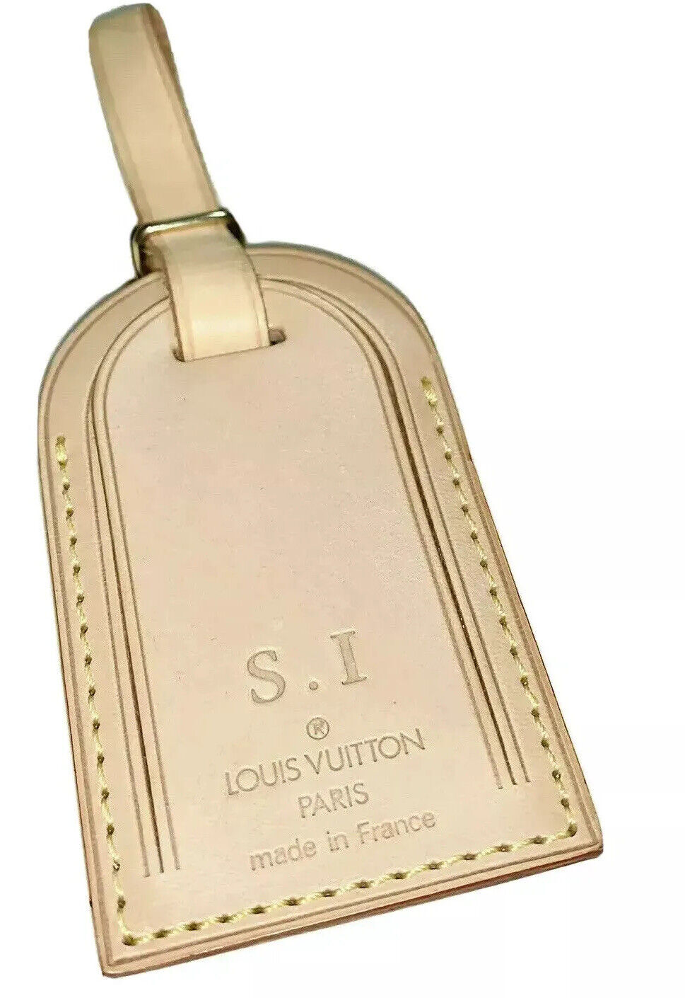 Louis Vuitton Name Tag Goldtone Vachetta Leather w/ SI Initials Large