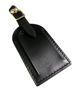 Louis Vuitton Black Luggage Tag w/ Strap Goldtone Large France 🇫🇷