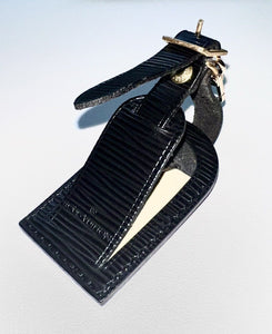Rare Small Louis Vuitton Luggage Tag Black Epi Leather Goldtone Buckle