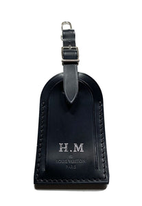 Louis Vuitton Black Name Tag w/ HM Initials Large Calfskin Silvertone Buckle