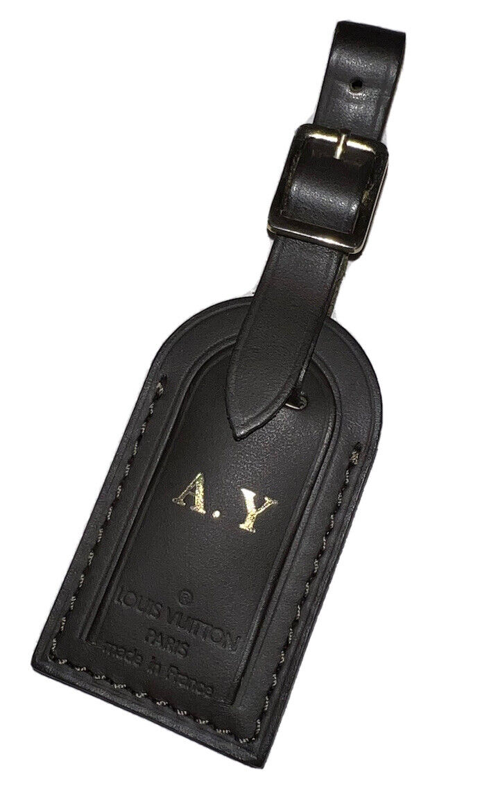 Louis Vuitton Leather Name Tag w/ AY Initials - Brown Calf Leather Goldtone